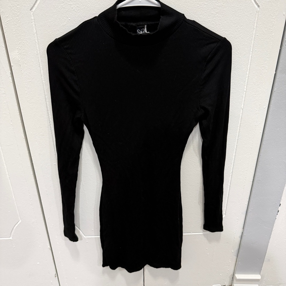 Windsor Black Long Sleeve Ribbed Bodycon Mini Dress